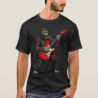 Bigfoot Playing Guitar Rock Music Band Sasquatch T Shirt