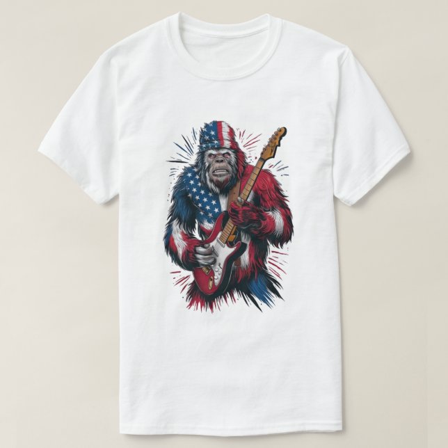Bigfoot Plays Electric Guitar T Shirt (Design framsida)