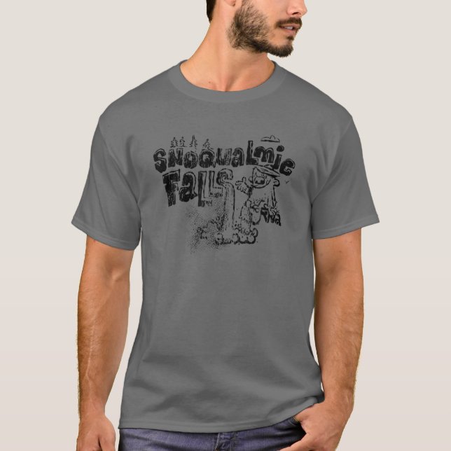 Bigfoot PNW Hiking Snoqualmie Falls Washington Rol T Shirt (Framsida)