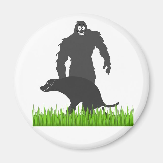 Bigfoot promenerar sin hund magnet (Framsidan)