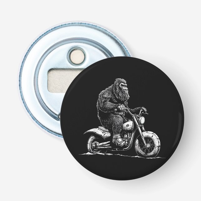 Bigfoot Riding A Motorcle Bike Funny Sasquatch M Flasköppnare (Framsidan)
