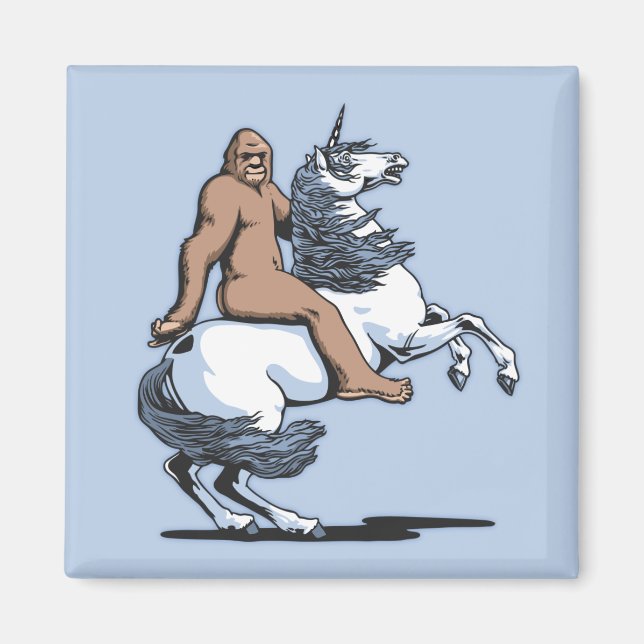 Bigfoot Riding a Unicorn Magnet (Framsidan)