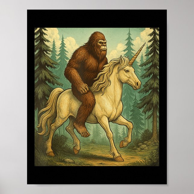 Bigfoot Riding A Unicorn Shirt Manar Women Kids Sa Poster (Framsidan)