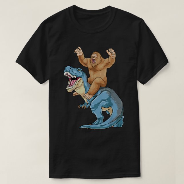 Bigfoot Riding Dinosaur T Rex Cute Sasquatch Dino Shirt (Design framsida)