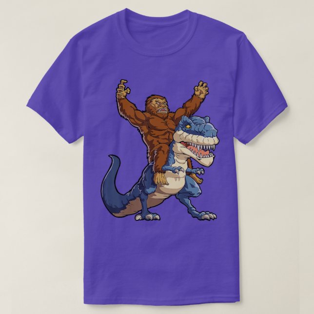Bigfoot Riding Dinosaur T Rex Funny Manar Boys Sas Shirt (Design framsida)