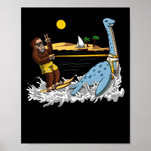 Bigfoot Riding Loch Ness Monster Funny Conspiracy Poster (Framsidan)