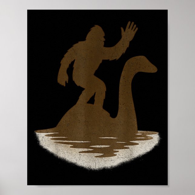 Bigfoot Riding Loch Ness Monster Funny Sasquatch  Poster (Framsidan)