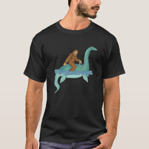 Bigfoot Riding Nessie Sasquatch Loch Ness Monster T Shirt