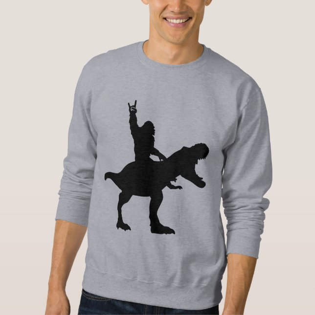 Bigfoot Riding T-Rex Lång Ärmad Tröja (Framsida)
