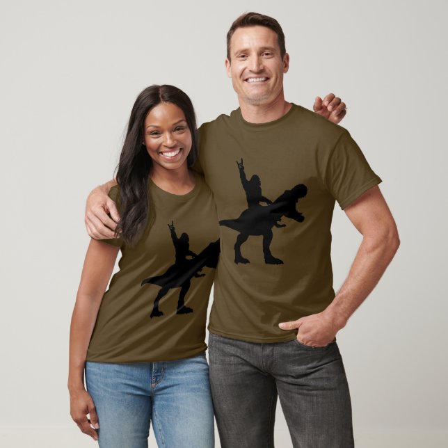 Bigfoot Riding T-Rex T Shirt (Unisex)