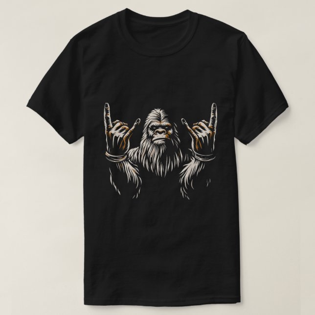 Bigfoot Rock On Funny Sasquatch Art T Shirt (Design framsida)