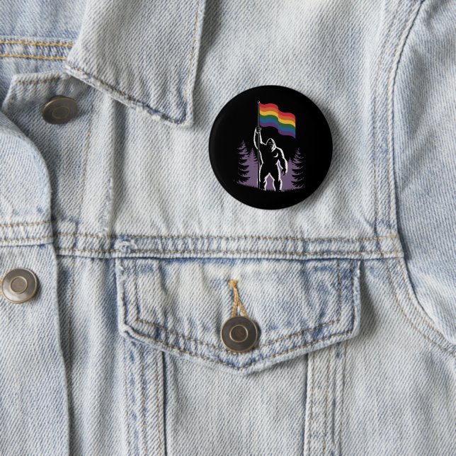 Bigfoot Rock On HBTQ Progressiv Ny Prideflagga  Knapp (In Situ)