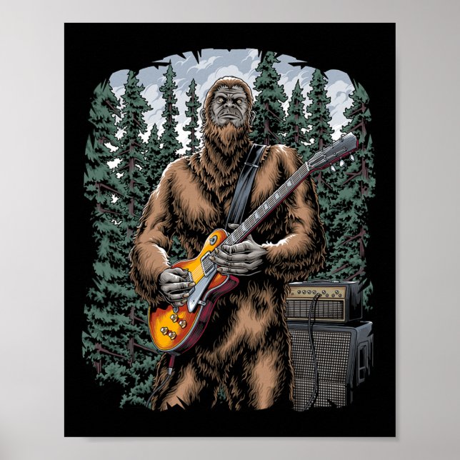 Bigfoot Rockin out med Guitar ut - Forest Ja Poster (Framsidan)