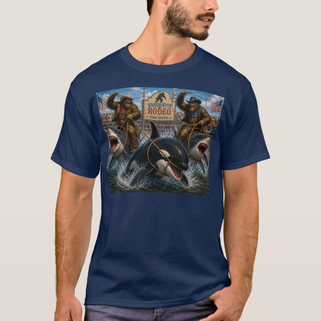 Bigfoot Rodeo Team Ropar en Späckhuggare T Shirt (Framsida)