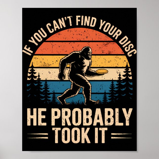 Bigfoot Rolig Discgolf Sasquatch Frisbee Män Kvinn Poster (Framsidan)