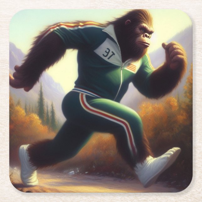 Bigfoot Running Underlägg Papper Kvadrat (Framsidan)