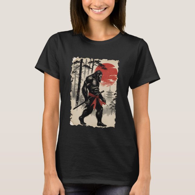 Bigfoot Samurai Warrior Anime Japanese Art Samurai T Shirt (Framsida)