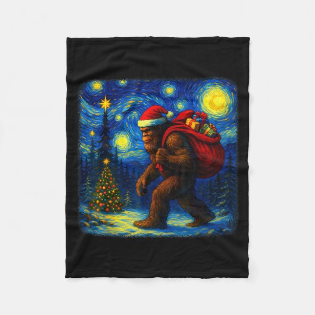 Bigfoot Santa Christmas Starry Night Sasquatch Van Fleecefilt (Framsidan)