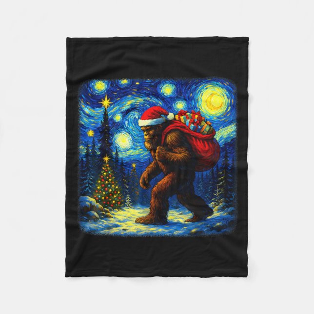 Bigfoot Santa Christmas Starry Night Sasquatch Van Fleecefilt (Framsidan)