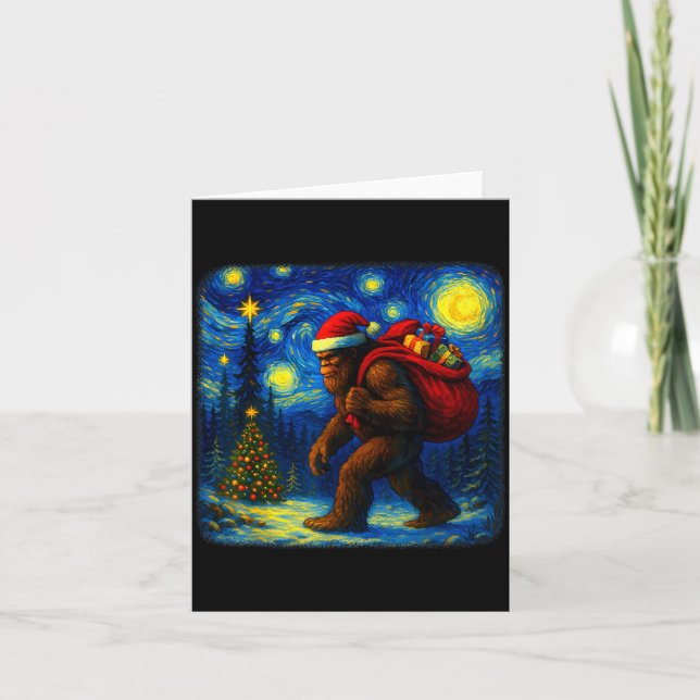 Bigfoot Santa Christmas Starry Night Sasquatch Van Kort (Framsida)