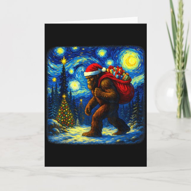 Bigfoot Santa Christmas Starry Night Sasquatch Van Kort (Framsida)