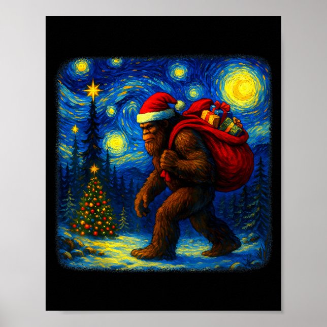 Bigfoot Santa Christmas Starry Night Sasquatch Van Poster (Framsidan)