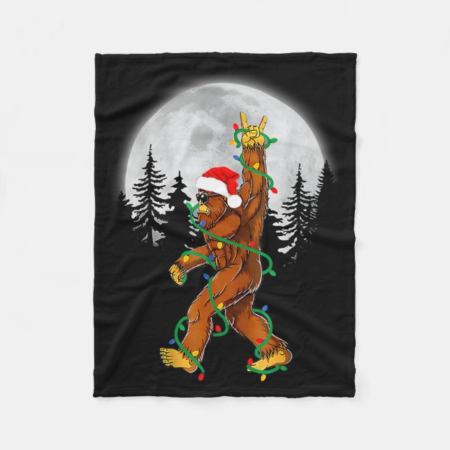 Bigfoot Santa Christmas Tree Lights Funny Xmas Sas Fleecefilt (Framsidan)
