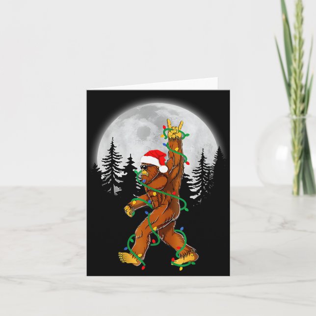 Bigfoot Santa Christmas Tree Lights Funny Xmas Sas Kort (Framsida)