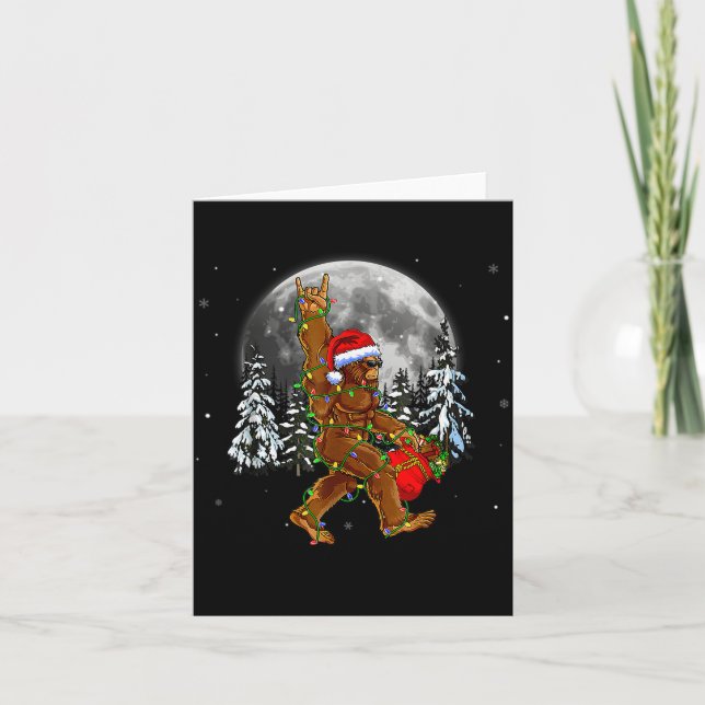 Bigfoot Santa Christmas Tree Lights Funny Xmas Sas Kort (Framsida)