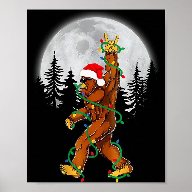 Bigfoot Santa Christmas Tree Lights Funny Xmas Sas Poster (Framsidan)
