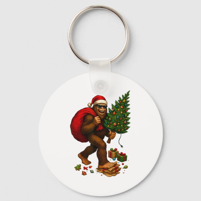 Bigfoot Santa Christmas Tree Lights Xmas Boys Men  Nyckelring (Framsida)