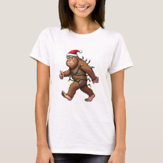 Bigfoot Santa Christmas Tree Lights Xmas Boys Men  T Shirt