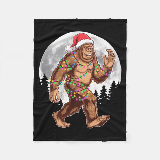 Bigfoot Santa Christmas Tree Lights Xmas Sasquatch Fleecefilt (Framsidan)