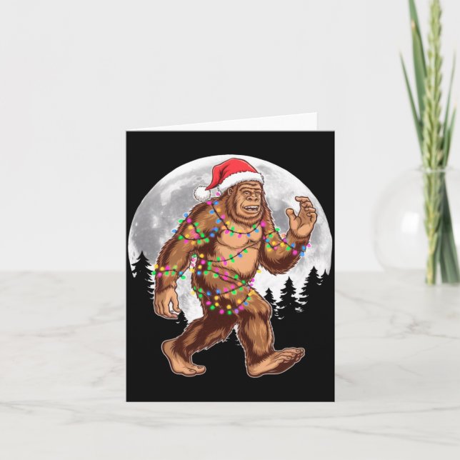 Bigfoot Santa Christmas Tree Lights Xmas Sasquatch Kort (Framsida)
