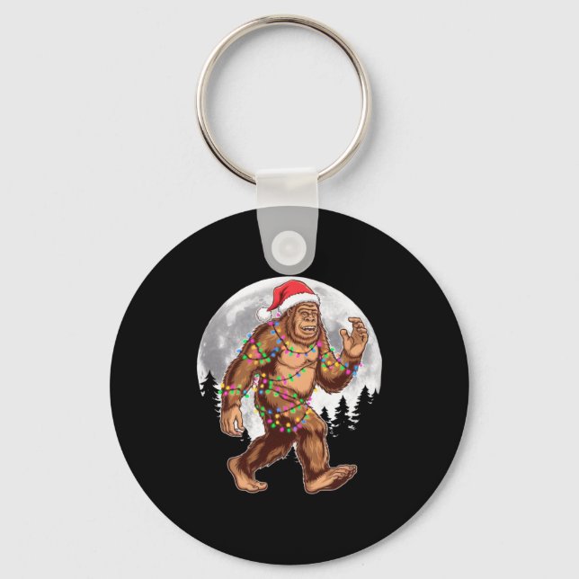 Bigfoot Santa Christmas Tree Lights Xmas Sasquatch Nyckelring (Framsida)