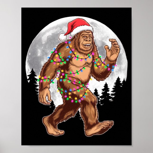 Bigfoot Santa Christmas Tree Lights Xmas Sasquatch Poster (Framsidan)