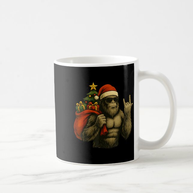 Bigfoot Santa Christmas Tree Rock On Funny Xmas Sa Kaffemugg (Höger)
