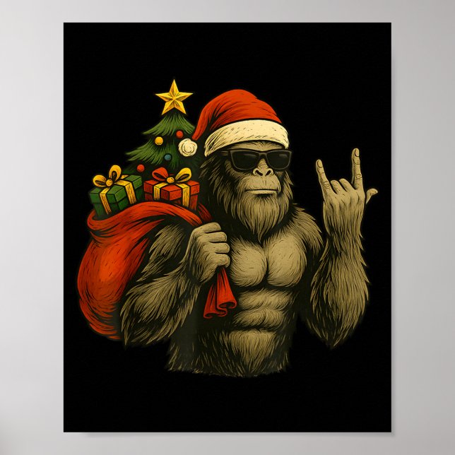 Bigfoot Santa Christmas Tree Rock On Funny Xmas Sa Poster (Framsidan)