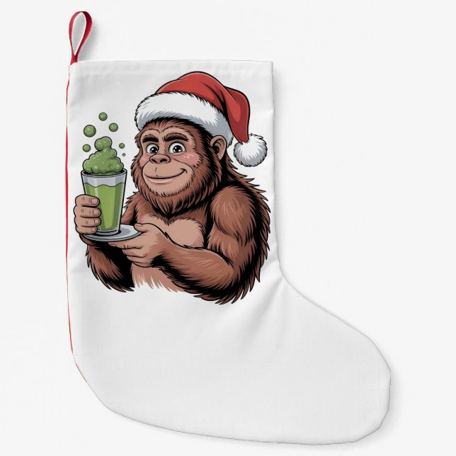 Bigfoot Santa Funny Sasquatch Holding Matcha Julaf Liten Julstrumpa (Framsidan)
