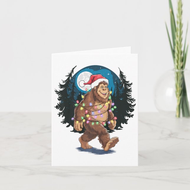Bigfoot Santa Julgran Ljus Funny Julafton Sas Kort (Framsida)