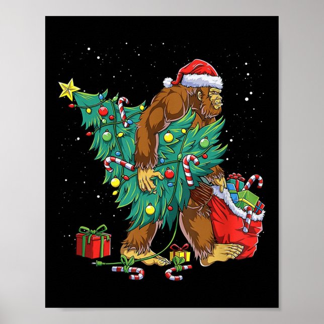 Bigfoot Santa Julgran Ljus Funny Julafton Sas Poster (Framsidan)