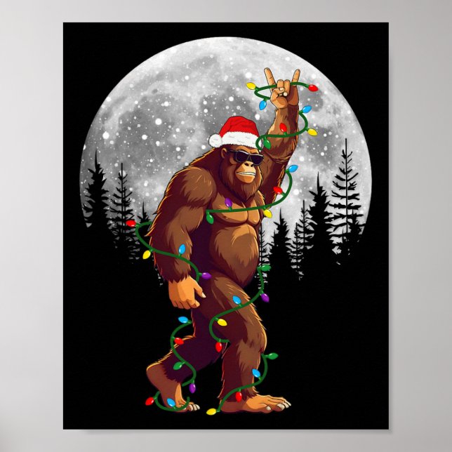 Bigfoot Santa Julgran Ljus Funny Julafton Sas Poster (Framsidan)