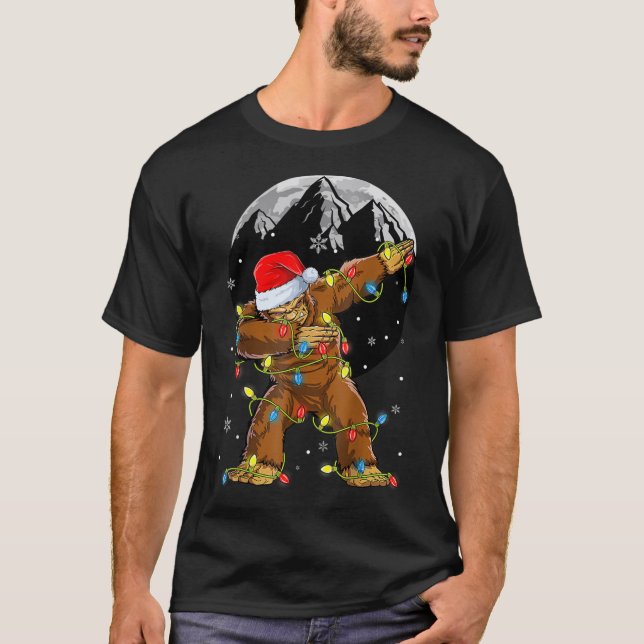 Bigfoot Santa Julgran Ljus Julafton Boys Manar T Shirt (Framsida)