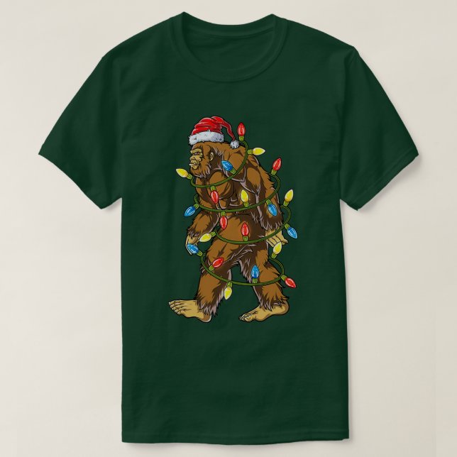 Bigfoot Santa Julgran Ljus Julafton Boys Manar  T Shirt (Design framsida)