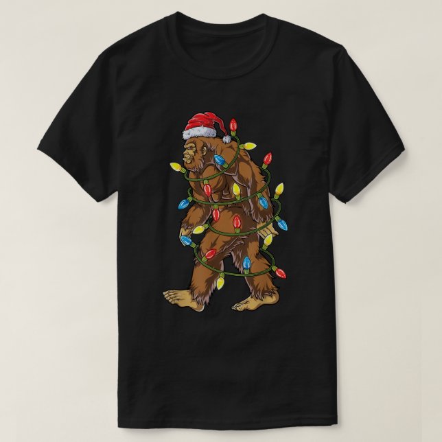 Bigfoot Santa Julgran Ljus Julafton Boys Manar T Shirt (Design framsida)