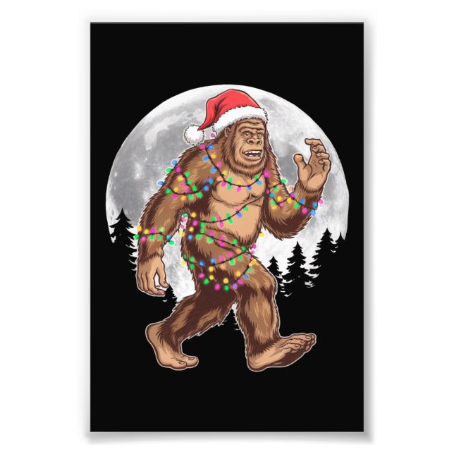 Bigfoot Santa Julgran Ljus Julafton Sasquatch Fototryck (Framsidan)