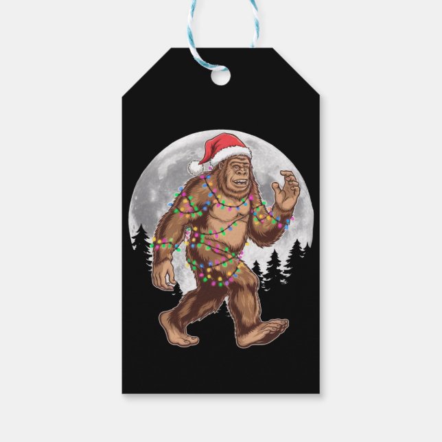 Bigfoot Santa Julgran Ljus Julafton Sasquatch Presentetikett (Baksidan)