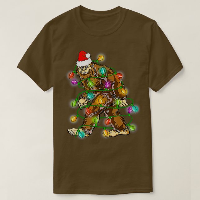 Bigfoot Santa Julgran Ljus Julafton T Shirt (Design framsida)