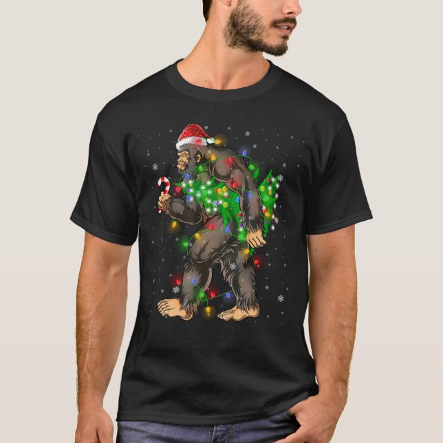 Bigfoot Santa Julgran Ljus Julafton T Shirt (Framsida)