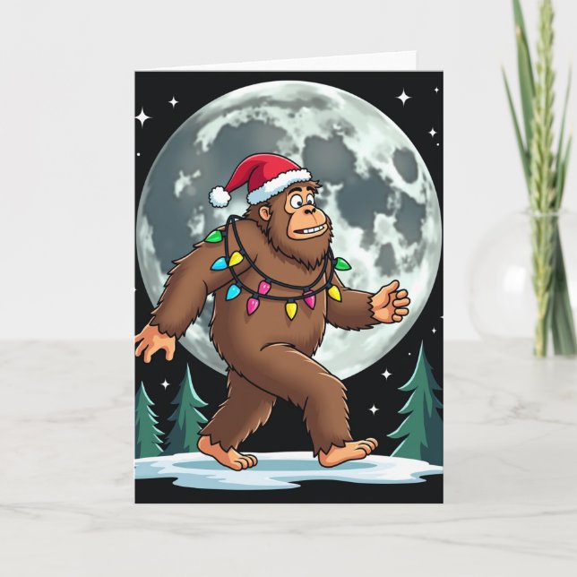 Bigfoot Santa Julgran Ljus-kort Kort (Framsida)